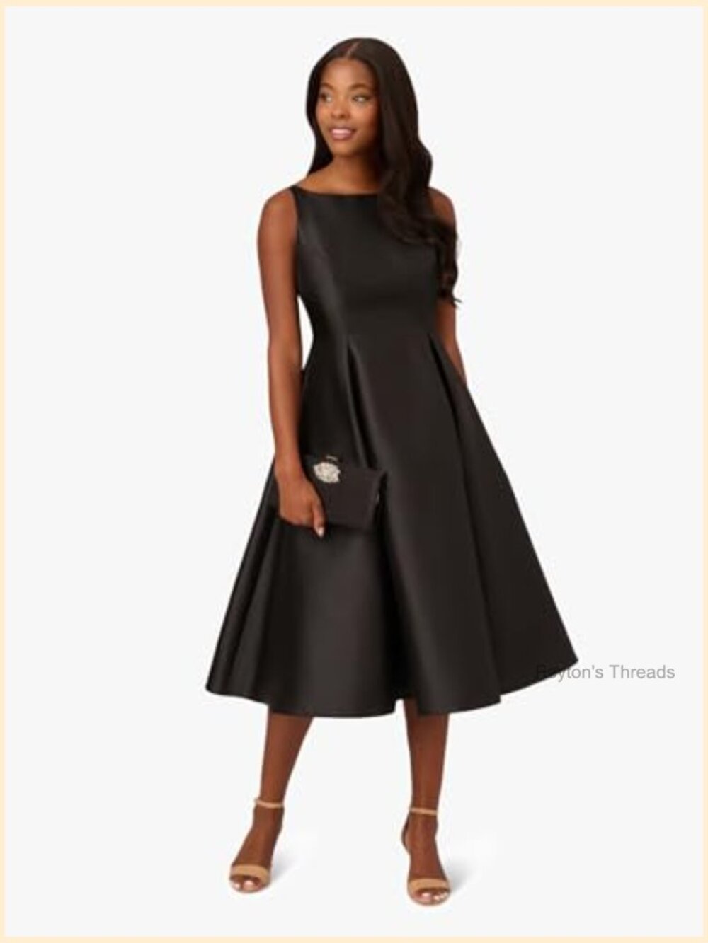 Sleeveless Tea Length Cocktail Dress Fit & Flare Boat Neck - Picture 4 of 7